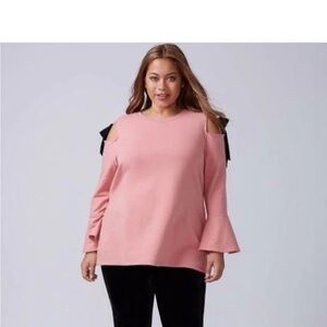 Lane Bryant Pink Cold Shoulder With Bows Bell Sleeves Size 14/16